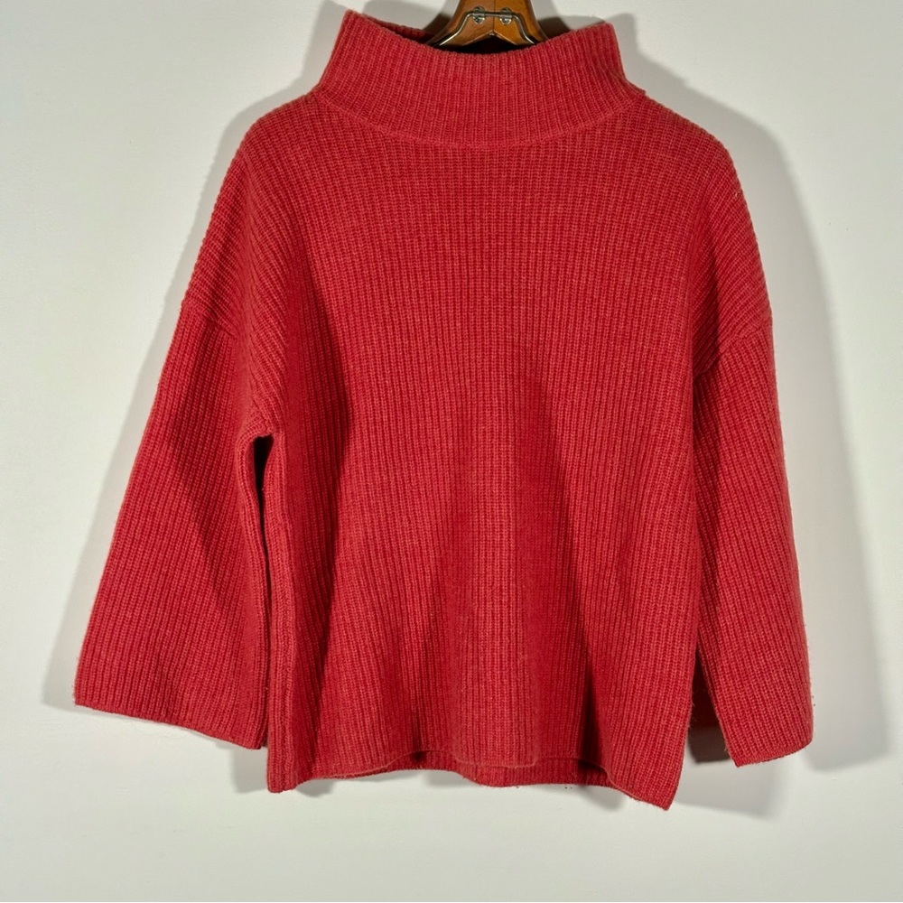 Mercer & Madison Merino Wool Cashmere Mock Neck Sweater Burnt Orange Rib Size M